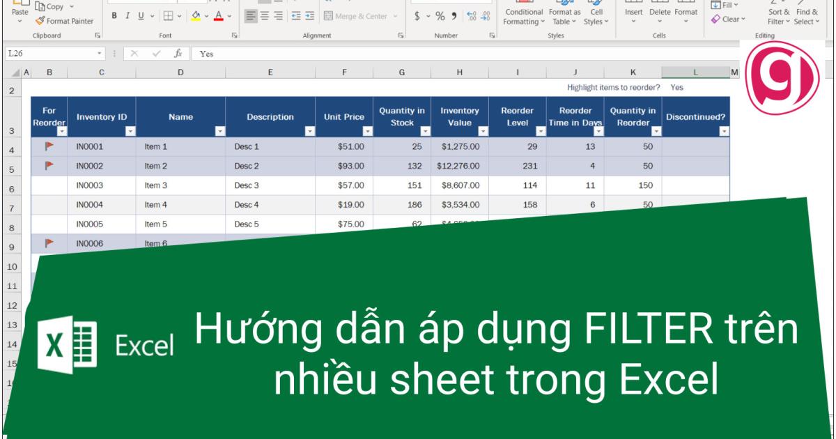 Hướng dẫn áp dụng bộ lọc FILTER trên nhiều sheet trong Excel